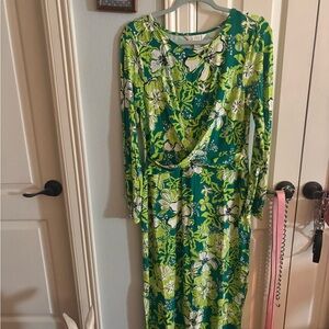 Lilly Pulitzer Green and White Floral Long Sleeve Dress